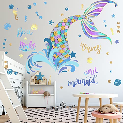 BuerHomie Wandtattoo Kinderzimmer Mädchen, Meerjungfrau Luftblasen Sterne Wandaufkleber, Wanddeco für babyzimmer von Buer Homie