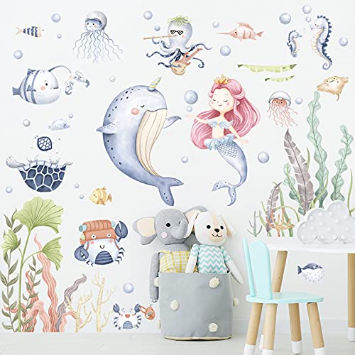 BuerHomie Wandtattoo Kinderzimmer Mädchen,Meerjungfrauen Meerestiere Wandaufkleber, Wanddeco für babyzimmer von Buer Homie