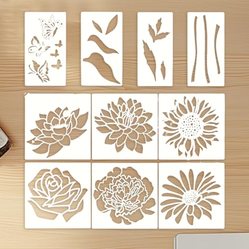 10 Stück Große Blume Schablonen Zum Malen,r-ose Zeichnen Schablone, Wiederverwendbare Malschablonen Vorlagen Für Wand Scrapbooking d-iy Malerei Holz Möbel von Buerfu