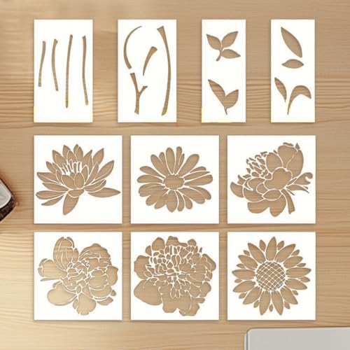 10 Stück Große Blume Schablonen Zum Malen,r-ose Zeichnen Schablone, Wiederverwendbare Malschablonen Vorlagen Für Wand Scrapbooking d-iy Malerei Holz Möbel von Buerfu