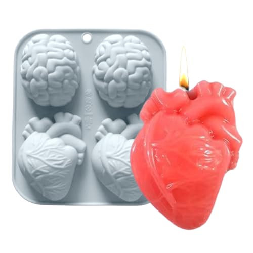 Anatomie Silikonformen Set (Gehirn & Herz) - Lebensmittelechte 3D-Form Für Schokolade, Seife & Kuchen - Realistische Wissenschaftsformen, Halloween Bastelbedarf von Buerfu