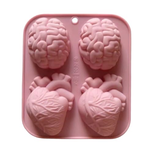 Anatomie Silikonformen Set (Gehirn & Herz) - Lebensmittelechte 3D-Form Für Schokolade, Seife & Kuchen - Realistische Wissenschaftsformen, Halloween Bastelbedarf von Buerfu
