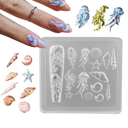 Buerfu Nagel Charm Formen,Maniküre Gravur Schablone | 3D Meeresthema Silikonformen Schmuckherstellung Werkzeuge Mit Epoxidharz Bastelzubehör Für Salon Und Heimgebrauch von Buerfu