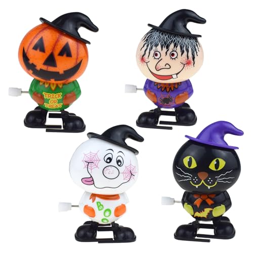 Buerfu Süßes Halloween-Spielzeug,4 Stück praktische interessante Uhrwerkspielzeuge - Mini-Halloween-Aufziehspielzeug, kleines Halloween-Uhrwerkspiel, multifunktionales Handaufziehspielzeug für Kinder von Buerfu