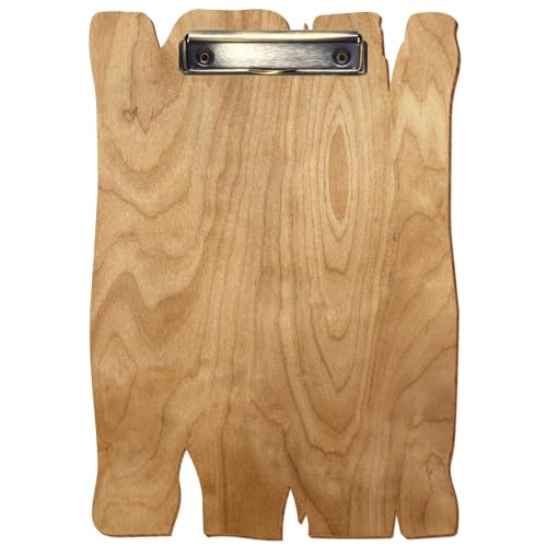 Bütic Holz Klemmbrett Holzbrettform Birke rustikal für DIN A3 A4 A5 A6 aus 3 mm Birkensperrholz und mit widerstandsfähigem Klarlack versiegelt, Format:A4 hoch, Klemme:Bügelklemme antik von Bütic GmbH