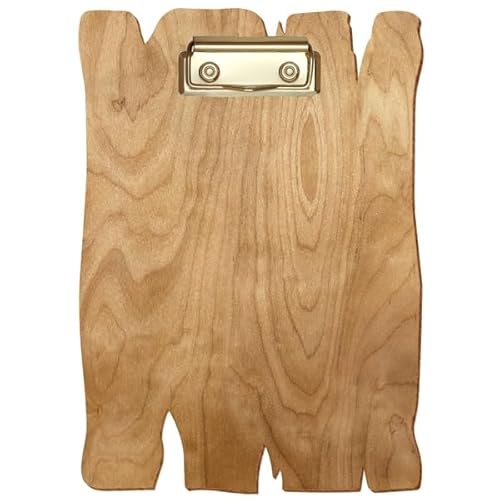 Bütic Holz Klemmbrett Holzbrettform Birke rustikal für DIN A3 A4 A5 A6 aus 3 mm Birkensperrholz und mit widerstandsfähigem Klarlack versiegelt, Format:A5 hoch, Klemme:Bügelklemme gold von Bütic GmbH