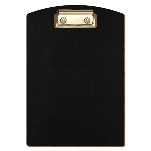 Bütic Holz Klemmbrett Segmentform Schwarz für DIN A3 A4 A5 A6 aus 3 mm Birkensperrholz und mit widerstandsfähigem Klarlack versiegelt, Format:A5 hoch, Klemme:Bügelklemme gold von Bütic GmbH