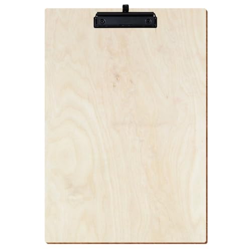 Bütic Holz Klemmbrett Standardform Birke natur für DIN A3 A4 A5 A6 aus 3 mm Birkensperrholz und mit widerstandsfähigem Klarlack versiegelt, Format:A3 hoch, Klemme:Bügelklemme Schwarz Stifthalter von Bütic GmbH