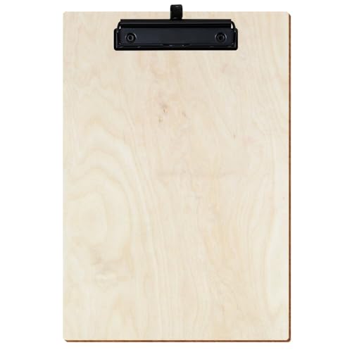 Bütic Holz Klemmbrett Standardform Birke natur für DIN A3 A4 A5 A6 aus 3 mm Birkensperrholz und mit widerstandsfähigem Klarlack versiegelt, Format:A4 hoch, Klemme:Bügelklemme Schwarz Stifthalter von Bütic GmbH