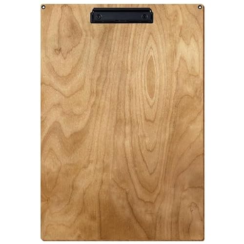 Bütic Holz Klemmbrett Standardform Birke rustikal für DIN A3 A4 A5 A6 mit 2 Ösen aus 3 mm starkem Birkensperrholz mit Klarlack versiegelt, Format:A3 hoch, Klemme:Bügelklemme schwarz von Bütic GmbH