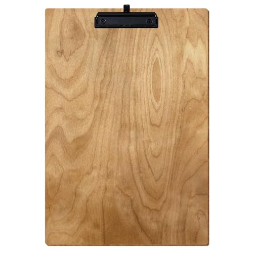 Bütic Holz Klemmbrett Standardform Birke rustikal für DIN A3 A4 A5 A6 aus 3 mm Birkensperrholz und mit widerstandsfähigem Klarlack versiegelt, Format:A3 hoch, Klemme:Bügelklemme Schwarz Stifthalter von Bütic GmbH