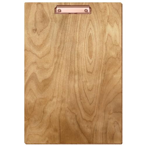 Bütic Holz Klemmbrett Standardform Birke rustikal für DIN A3 A4 A5 A6 aus 3 mm Birkensperrholz und mit widerstandsfähigem Klarlack versiegelt, Format:A3 hoch, Klemme:Bügelklemme roségold von Bütic GmbH