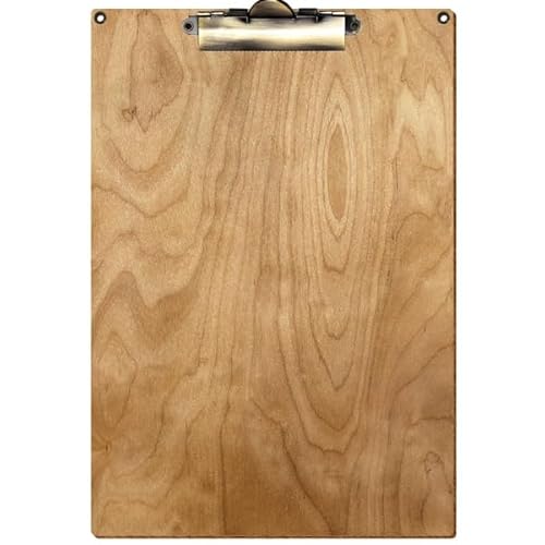 Bütic Holz Klemmbrett Standardform Birke rustikal für DIN A3 A4 A5 A6 mit 2 Ösen aus 3 mm starkem Birkensperrholz mit Klarlack versiegelt, Format:A4 hoch, Klemme:Zahnklemme antik von Bütic GmbH