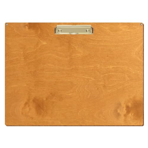 Bütic Holz Klemmbrett Standardform Birnbaum für DIN A3 A4 A5 A6 mit 2 Ösen aus 3 mm starkem Birkensperrholz mit Klarlack versiegelt, Format:A3 quer, Klemme:Bügelklemme gold von Bütic GmbH