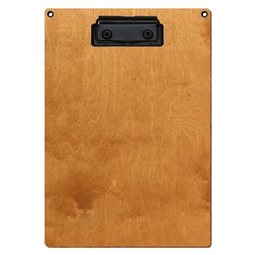 Bütic Holz Klemmbrett Standardform Birnbaum für DIN A3 A4 A5 A6 mit 2 Ösen aus 3 mm starkem Birkensperrholz mit Klarlack versiegelt, Format:A5 hoch, Klemme:Bügelklemme schwarz von Bütic GmbH
