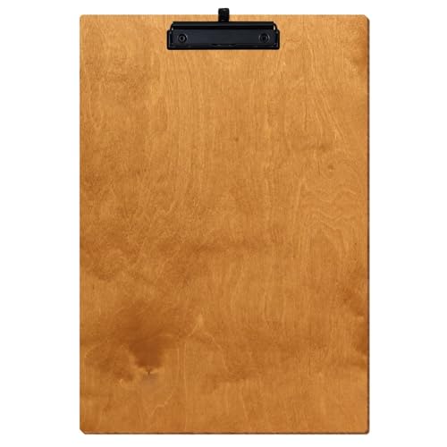 Bütic Holz Klemmbrett Standardform Birnbaum für DIN A3 A4 A5 A6 aus 3 mm Birkensperrholz und mit widerstandsfähigem Klarlack versiegelt, Format:A3 hoch, Klemme:Bügelklemme Schwarz Stifthalter von Bütic GmbH