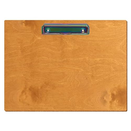 Bütic Holz Klemmbrett Standardform Birnbaum für DIN A3 A4 A5 A6 aus 3 mm Birkensperrholz und mit widerstandsfähigem Klarlack versiegelt, Format:A4 quer, Klemme:Bügelklemme Regenbogen von Bütic GmbH