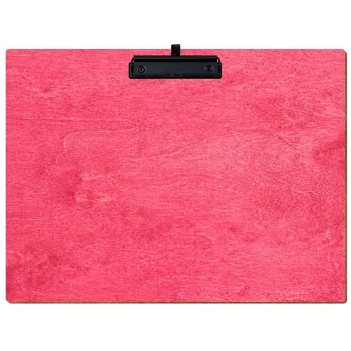 Bütic Holz Klemmbrett Standardform Dunkelpink für DIN A3 A4 A5 A6 aus 3 mm Birkensperrholz und mit widerstandsfähigem Klarlack versiegelt, Format:A3 quer, Klemme:Bügelklemme Schwarz Stifthalter von Bütic GmbH