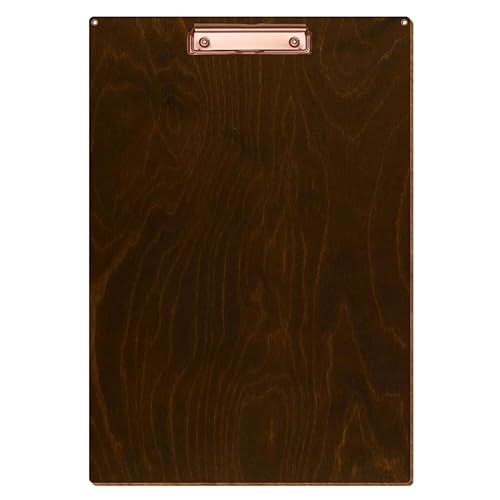 Bütic Holz Klemmbrett Standardform Eiche dunkel für DIN A3 A4 A5 A6 mit 2 Ösen aus 3 mm starkem Birkensperrholz mit Klarlack versiegelt, Format:A3 hoch, Klemme:Bügelklemme roségold von Bütic GmbH