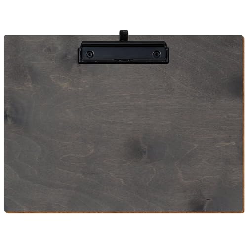 Bütic Holz Klemmbrett Standardform Grau für DIN A3 A4 A5 A6 aus 3 mm Birkensperrholz und mit widerstandsfähigem Klarlack versiegelt, Format:A4 quer, Klemme:Bügelklemme Schwarz Stifthalter von Bütic GmbH