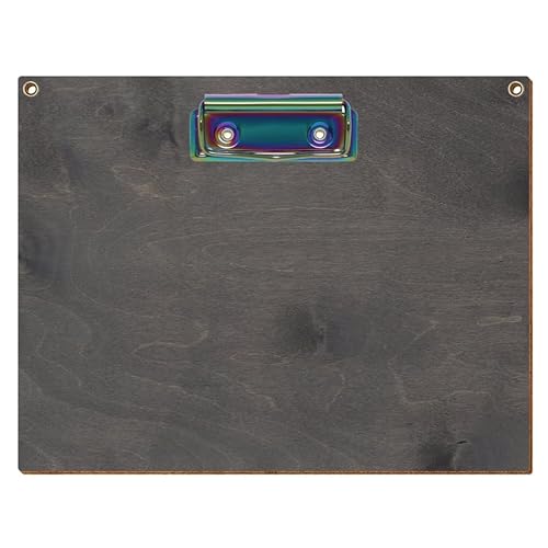 Bütic Holz Klemmbrett Standardform Grau für DIN A3 A4 A5 A6 mit 2 Ösen aus 3 mm starkem Birkensperrholz mit Klarlack versiegelt, Format:A5 quer, Klemme:Bügelklemme Regenbogen von Bütic GmbH