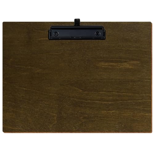 Bütic Holz Klemmbrett Standardform Haselnuss für DIN A3 A4 A5 A6 aus 3 mm Birkensperrholz und mit widerstandsfähigem Klarlack versiegelt, Format:A4 quer, Klemme:Bügelklemme Schwarz Stifthalter von Bütic GmbH
