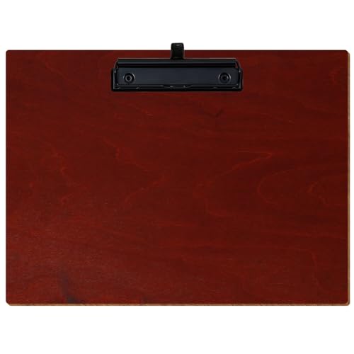 Bütic Holz Klemmbrett Standardform Kirschbaum dunkel für DIN A3 A4 A5 A6 aus 3 mm Birkensperrholz und mit widerstandsfähigem Klarlack versiegelt, Format:A4 quer, Klemme:Bügelklemme Schwarz Stifthalter von Bütic GmbH