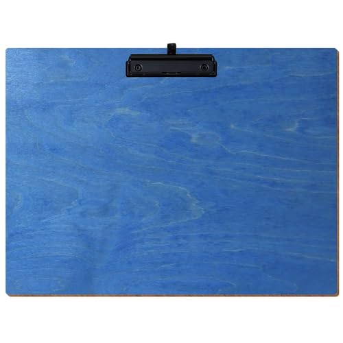 Bütic Holz Klemmbrett Standardform Kornblumenblau für DIN A3 A4 A5 A6 aus 3 mm Birkensperrholz und mit widerstandsfähigem Klarlack versiegelt, Format:A3 quer, Klemme:Bügelklemme Schwarz Stifthalter von Bütic GmbH