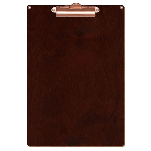 Bütic Holz Klemmbrett Standardform Nussbaum dunkel für DIN A3 A4 A5 A6 mit 2 Ösen aus 3 mm starkem Birkensperrholz mit Klarlack versiegelt, Format:A4 hoch, Klemme:Zahnklemme rosegold von Bütic GmbH