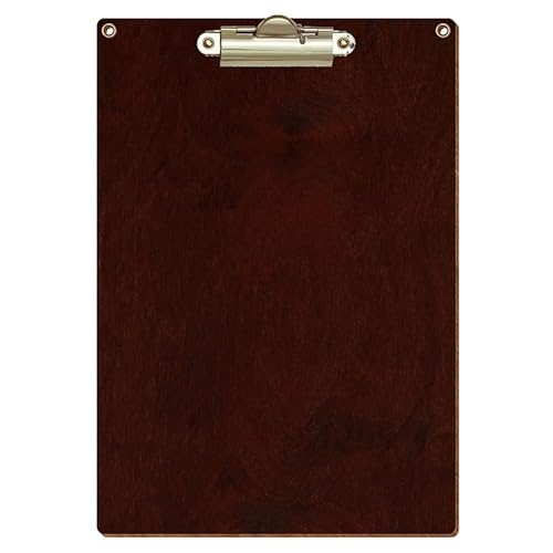 Bütic Holz Klemmbrett Standardform Nussbaum dunkel für DIN A3 A4 A5 A6 mit 2 Ösen aus 3 mm starkem Birkensperrholz mit Klarlack versiegelt, Format:A5 hoch, Klemme:Zahnklemme gold von Bütic GmbH