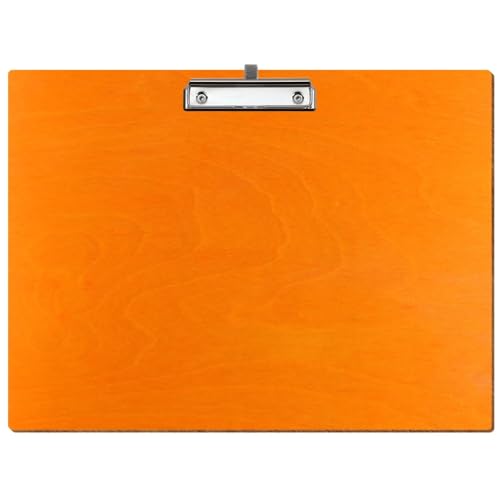 Bütic Holz Klemmbrett Standardform Orange für DIN A3 A4 A5 A6 aus 3 mm Birkensperrholz und mit widerstandsfähigem Klarlack versiegelt, Format:A3 quer, Klemme:Bügelklemme Silber Stifthalter von Bütic GmbH