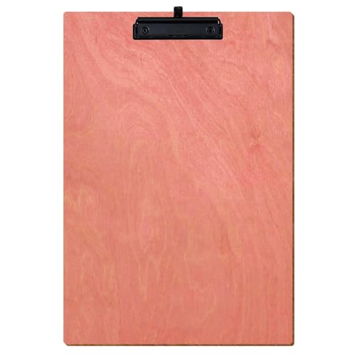 Bütic Holz Klemmbrett Standardform Rosa für DIN A3 A4 A5 A6 aus 3 mm Birkensperrholz und mit widerstandsfähigem Klarlack versiegelt, Format:A3 hoch, Klemme:Bügelklemme Schwarz Stifthalter von Bütic GmbH