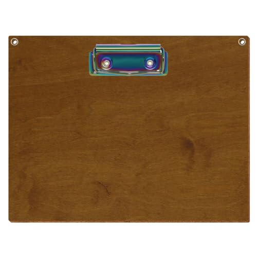 Bütic Holz Klemmbrett Standardform Teak für DIN A3 A4 A5 A6 mit 2 Ösen aus 3 mm starkem Birkensperrholz mit Klarlack versiegelt, Format:A5 quer, Klemme:Bügelklemme Regenbogen von Bütic GmbH