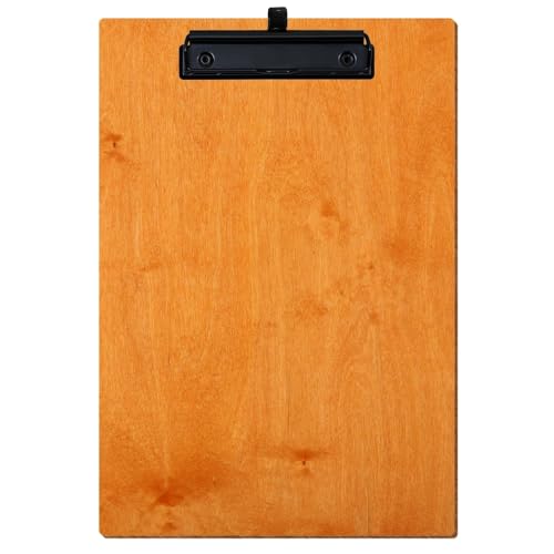 Bütic Holz Klemmbrett Standardform Toscana für DIN A3 A4 A5 A6 aus 3 mm Birkensperrholz und mit widerstandsfähigem Klarlack versiegelt, Format:A4 hoch, Klemme:Bügelklemme Schwarz Stifthalter von Bütic GmbH