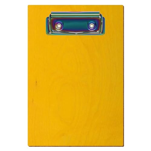 Bütic Holz Klemmbrett Standardform Gelb für DIN A3 A4 A5 A6 aus 3 mm Birkensperrholz und mit widerstandsfähigem Klarlack versiegelt, Format:A6 hoch, Klemme:Bügelklemme Regenbogen von Bütic GmbH