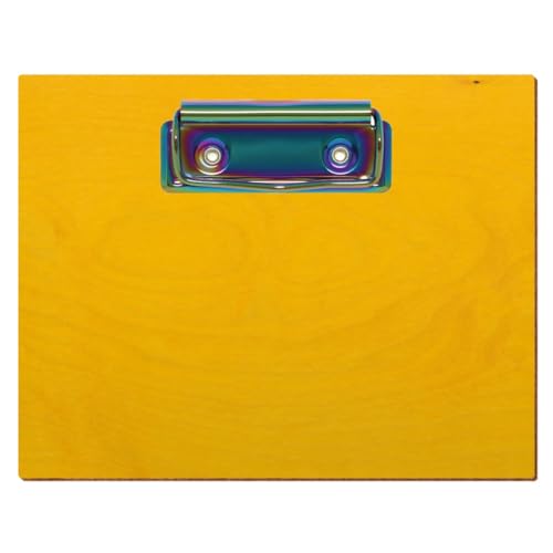 Bütic Holz Klemmbrett Standardform Gelb für DIN A3 A4 A5 A6 aus 3 mm Birkensperrholz und mit widerstandsfähigem Klarlack versiegelt, Format:A6 quer, Klemme:Bügelklemme Regenbogen von Bütic GmbH