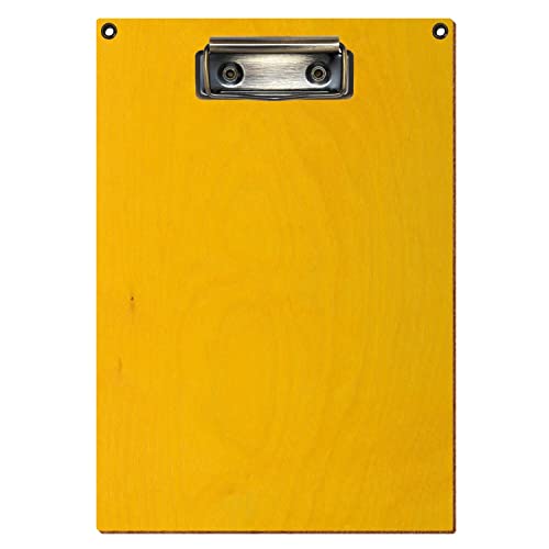 Bütic Holz Klemmbrett Standardform - gelb - für A3 A4 A5 A6 mit Aufhängeösen, Format:A5 hoch, Klemme:Bügelklemme antik von Bütic GmbH