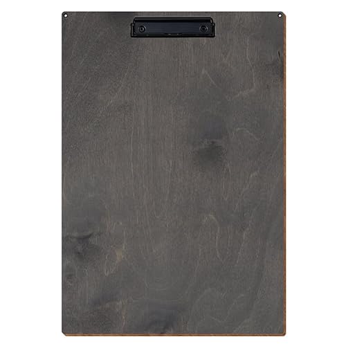 Bütic Holz Klemmbrett Standardform Grau für DIN A3 A4 A5 A6 mit 2 Ösen aus 3 mm starkem Birkensperrholz mit Klarlack versiegelt, Format:A3 hoch, Klemme:Bügelklemme schwarz von Bütic GmbH