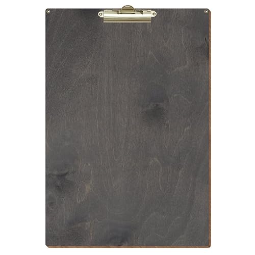 Bütic Holz Klemmbrett Standardform Grau für DIN A3 A4 A5 A6 mit 2 Ösen aus 3 mm starkem Birkensperrholz mit Klarlack versiegelt, Format:A3 hoch, Klemme:Zahnklemme gold von Bütic GmbH