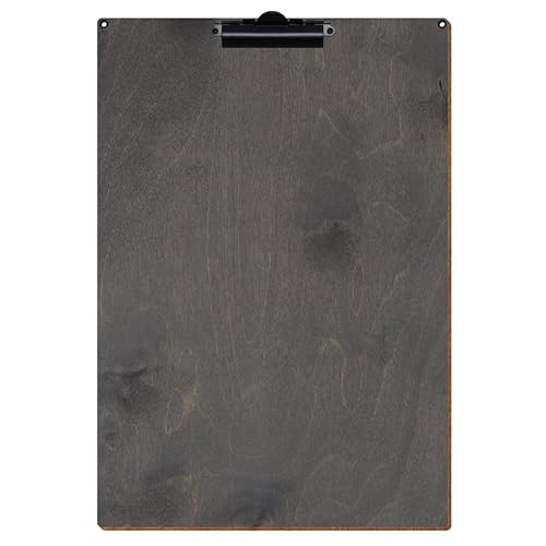 Bütic Holz Klemmbrett Standardform Grau für DIN A3 A4 A5 A6 mit 2 Ösen aus 3 mm starkem Birkensperrholz mit Klarlack versiegelt, Format:A3 hoch, Klemme:Zahnklemme schwarz von Bütic GmbH