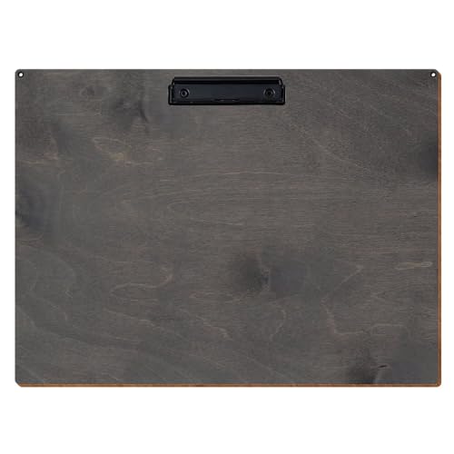 Bütic Holz Klemmbrett Standardform Grau für DIN A3 A4 A5 A6 mit 2 Ösen aus 3 mm starkem Birkensperrholz mit Klarlack versiegelt, Format:A3 quer, Klemme:Bügelklemme schwarz von Bütic GmbH