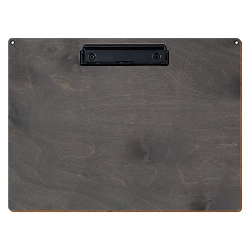 Bütic Holz Klemmbrett Standardform Grau für DIN A3 A4 A5 A6 mit 2 Ösen aus 3 mm starkem Birkensperrholz mit Klarlack versiegelt, Format:A4 quer, Klemme:Bügelklemme schwarz von Bütic GmbH