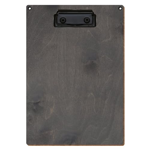 Bütic Holz Klemmbrett Standardform Grau für DIN A3 A4 A5 A6 mit 2 Ösen aus 3 mm starkem Birkensperrholz mit Klarlack versiegelt, Format:A5 hoch, Klemme:Bügelklemme schwarz von Bütic GmbH