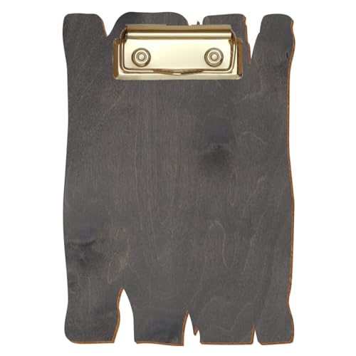 Bütic Holz Klemmbrett in Holzbrettform Grau für DIN A3 A4 A5 A6 aus 3mm Birkensperrholz und mit widerstandsfähigem Klarlack versiegelt, Format:A6 hoch, Klemme:Bügelklemme gold von Bütic GmbH