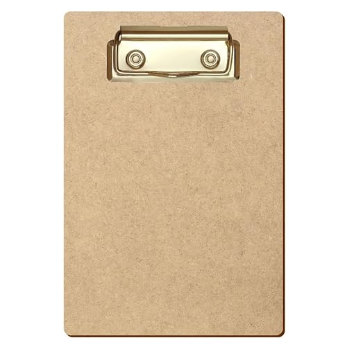 Bütic HDF/MDF Klemmbrett Standardform für DIN A3 A4 A5 A6 Clipboard aus 3mm starkem HDF, Format:A6 hoch, Klemme:Bügelklemme gold von Bütic GmbH