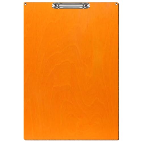 Bütic Holz Ringbuchbrett Standardform mit Ösen - für DIN A3 A4 A5 aus 3mm Birkensperrholz und mit widerstandsfähigem Klarlack versiegelt, Format:A3 hoch, Farbe:Orange von Bütic GmbH