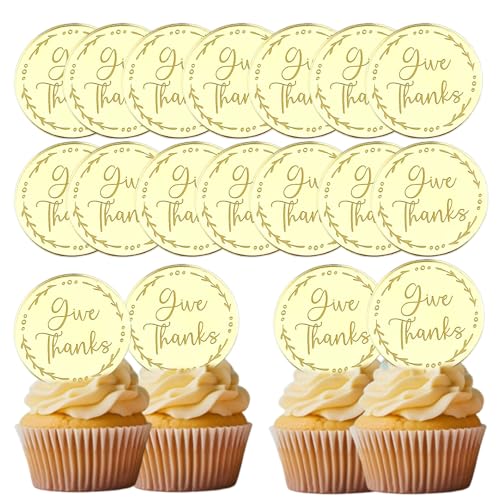 Cupcake-Topper "Happy Thanksgiving Day", rund, mit Gravur, Acryl, Spiegelscheibe, für Herbstkuchendekoration, 20 Stück Cupcake-Topper "Happy Thanksgiving Day", rund, mit Gravur, Acryl, Spiegelscheibe, für Herbstkuchendekoration, 20 Stück von Bufeti