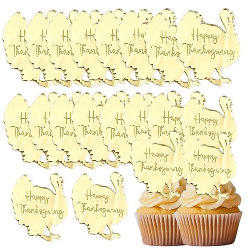 Cupcake-Topper "Happy Thanksgiving Truthahn", Acryl, Herbst-Kuchenaufsatz, graviert für Herbst, Erntedankfest, Party, Kuchendekoration, 20 Stück Cupcake-Topper "Happy Thanksgiving Truthahn", Acryl, Herbst-Kuchenaufsatz, graviert für Herbst, Erntedankfest, Party, Kuchendekoration, 20 Stück von Bufeti