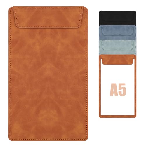 Buffmger Magnetisches Leder-Klemmbrett mit Stifthalter – stilvolles Büro-Must-Haves für Frauen, perfekte Klemmbretter und Bürobedarf, langlebiges Klemmbrett (Braun, A5, 25,4 x 15,2 cm) von Buffmger