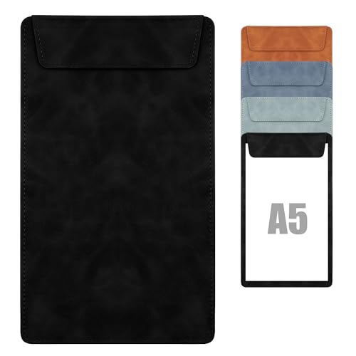 Buffmger Magnetisches Wildleder-Klemmbrett – schmale, professionelle Schreibtafel mit sicherem Halt (schwarz, A5, 25,4 x 15,2 cm) von Buffmger